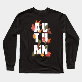 Autumn word and leaves WHITE Long Sleeve T-Shirt